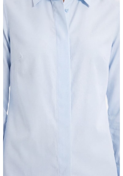 Tudors Kadın Slim Fit Dar Kesim Vucüda Oturan Uzun Kollu Gizli Düğme Detaylı Mavi Basic Gömlek-41569