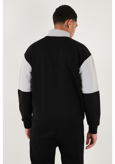 Buratti Renk Bloklu Regular Fit Yarım Fermuarlı Dik Yaka Erkek Sweat 5905719 Siyah