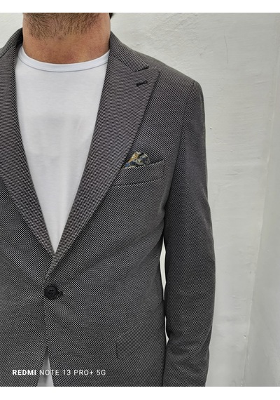 Duayen Dmctekstil Erkek Siyah Desenli İtalyan Kesim Dar Kalıp Tek Düğme Blazer Ceket