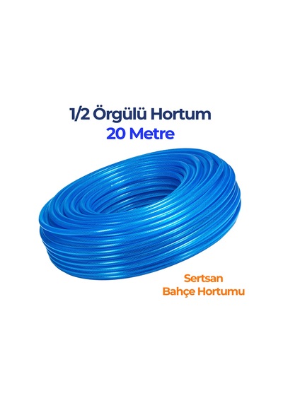 Örgülü Su Hortumu 1/2 İnç 20 Metre Mavi Dayanıklı Bahçe Hortumu