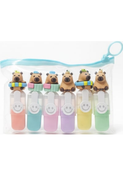 Sevimli Mini Fosforlu Keçeli Kalem-6lı Set-mini Ayıcık Başlıklı-fosfor02