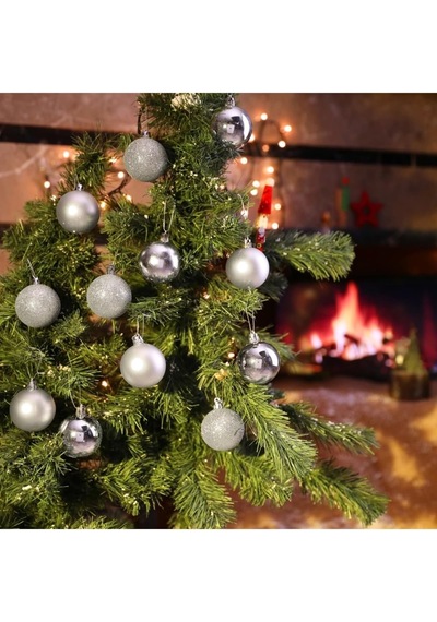 Yenigeldi 12'li Gümüş 5 Cm Yılbaşı Topu, Noel Topu, Çam Ağacı Topu,süs Topu