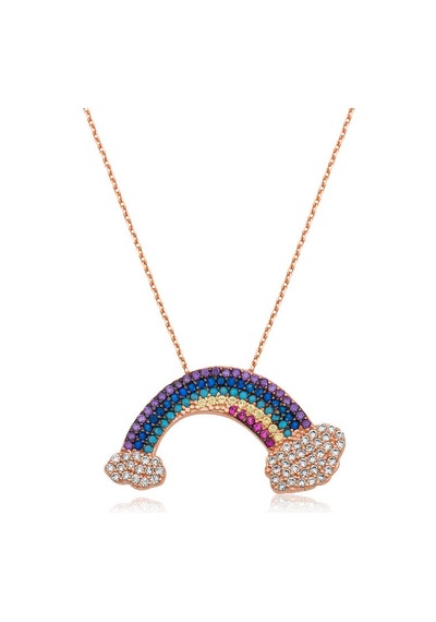 925 Ayar Gümüş Rose Altın Kaplama Kaplama Kaplama Gökkuşağı Bayan Kolye Rose Gold