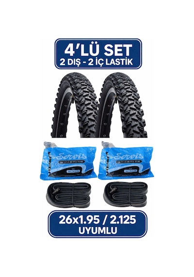 26 Jant Bisiklet Lastik Seti 2 Dış 2 İç Lastik 26x1.95 / 2.125 Uyumlu Mtb Bisiklet Uyumlu Komple Set