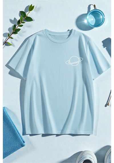 Uyguntarz Unisex Saturn Baskılı T-shirt Bebe Mavisi