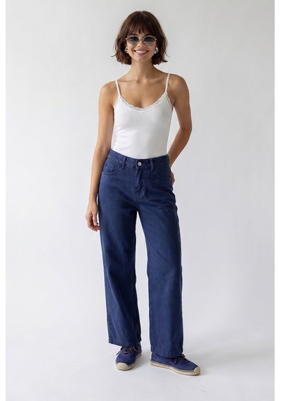 Mixray 2128 Kadın İnce Mevsimlik Yüksek Bel Wide Leg Denim Pantolon Lacivert