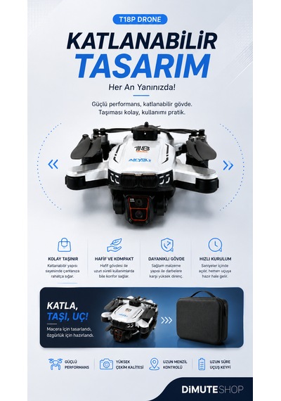 T18p 4k Hd Drone Fpv Kamera Fırçasız Motor 700m Menzil Engel Tanıma Katlanabilir