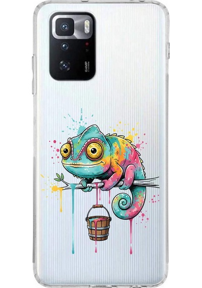 Poco X3 Gt İle Uyumlu Splash Bukalemun Tasarımlı Şeffaf Silikon Kılıf Şeffaf