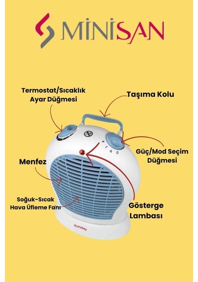 Minisan Sunday Fanlı Isıtıcı Oval Osilasyonlu Fan, Sfh-01 Oval