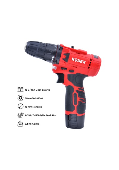 Rodex RDX3322 12V 1.5AH Çift Akülü Şarjlı Matkap Vidalama