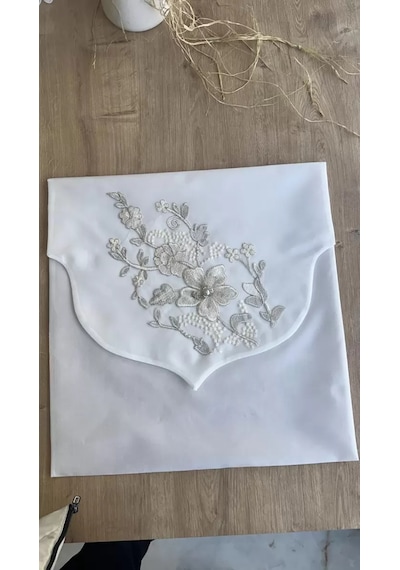 Fransız Güpürlü Zarf Bohça Nişan Söz Saten Bohça Lüks 3 Boyutlu Çeyizlik Bohça 50x50 Cm 1 Adet