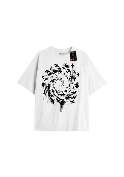 Flood Of Style Beyaz Oversize T-shirt Kuşlar Özel Tasarım