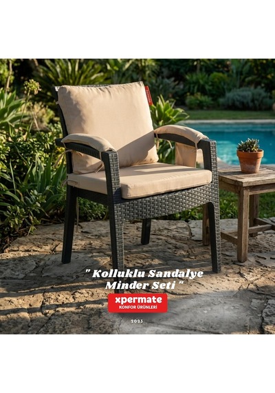 4 Parçalı Sırtlıklı Sandalye Minderi 46 X 46 Cm Kol Pedli Su Ve Leke İtici Bağcıklı Bahçe Balkon Minderi Seti Bej Çok Renkli