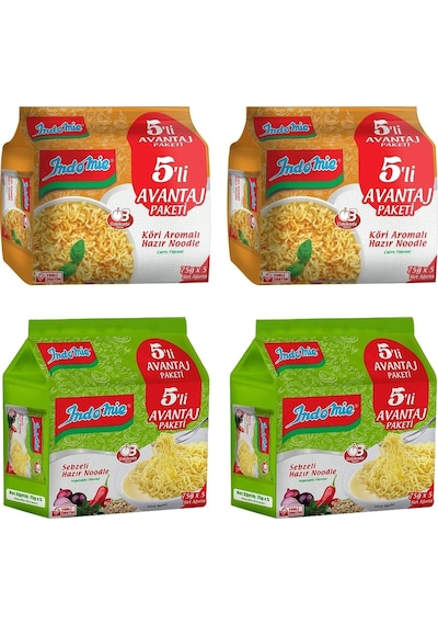 Indomie Köri Aromalı 2'li 5 x 75 G + Sebzeli Hazır Noodle 2'li 5 x 75 G