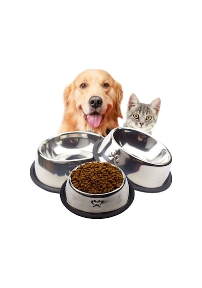 Büro Ev Evcil Hayvanı İçin 18cm Midi Çelik Kedi Köpek Mama Kabı