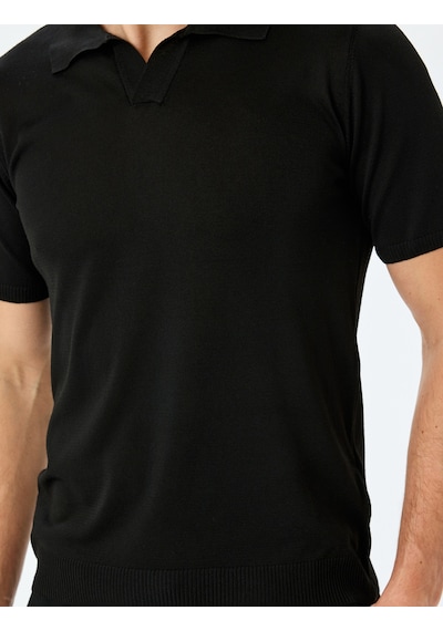 Koton Slim Fit Polo Yaka Kısa Kollu Triko Kazak Siyah 5sam70001ht Siyah