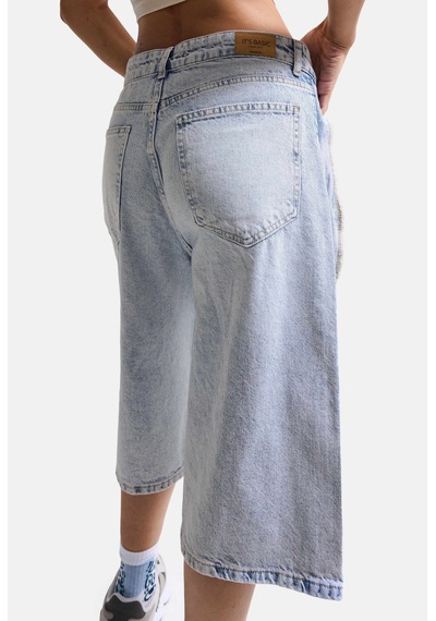 Itsbasic Kadın Ice 4s6-3 Maxi Baggy Bermuda Tasarım Denim Jort Ice Rengi