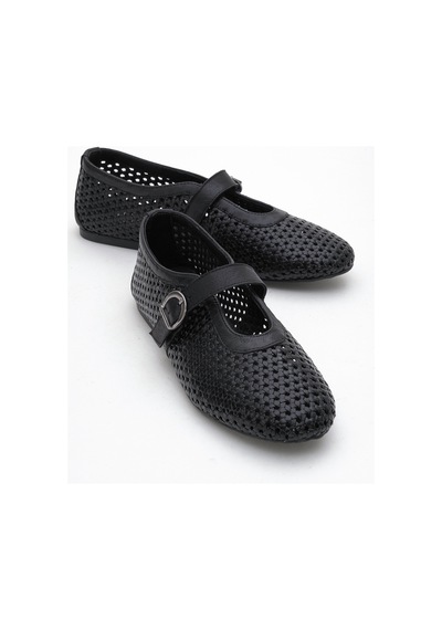 Luvishoes Luvi Shoes Mirella Siyah Örgülü Hakiki Deri Kadın Babet Ayakkabı Siyah