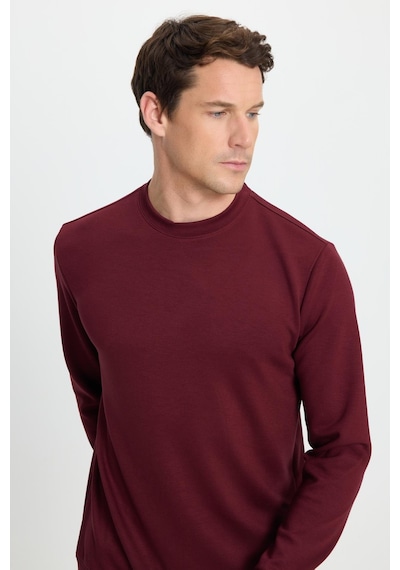 Tudors Erkek Relax Fit Rahat Kesim Uzun Kollu Ekstra Yumuşak Bisiklet Yaka Bordo Sweatshirt-41868 Bordo