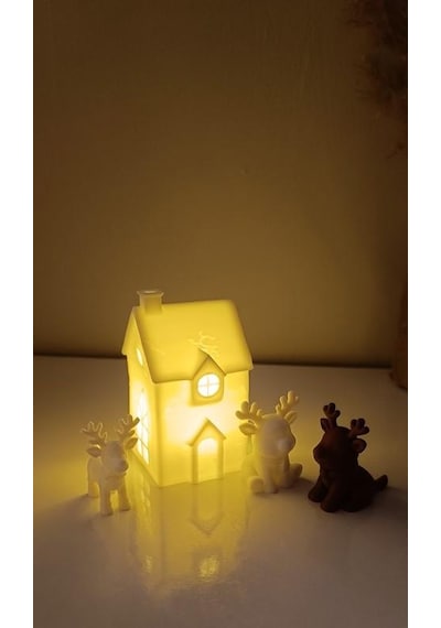 Kış Evleri Mini Geyik Mumluk Noel Yılbaşı Süsü Dekoratif Biblo Tealight Mumluk Seti Mumlar Dahildir
