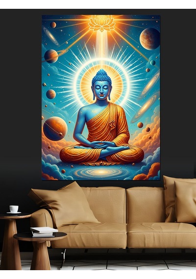 Ahşap Tablo Uzayda Meditasyon Yapan Buda