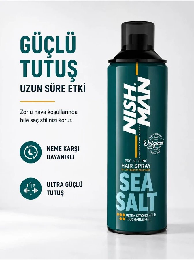 Nishman Ultra Güçlü Tutuş Saç Spreyi Deniz Tuzu Özlü Pro-styling 500 Ml