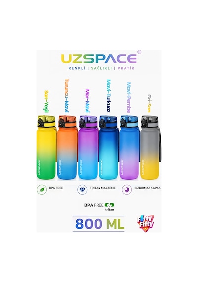 Uzspace 2'li Tritan Matara Seti 800 Ml Çift Renk Softtouch Ff Collection Tritan Su Matarası Grisarı-mavipembe