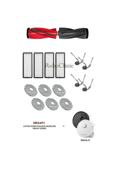 Roborock Qrevo C Robot Süpürge Uyumlu Fırça, Hepa Filtre, Mop Set-16 Parça