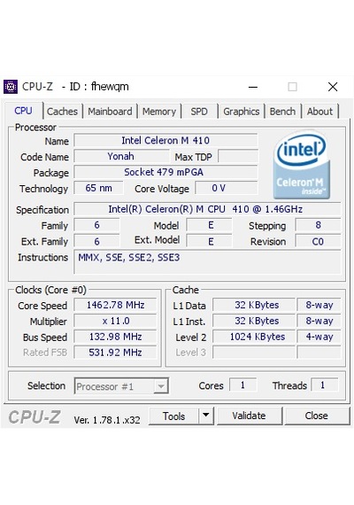 intel Celeron M410 1.46 GHz Dizüstü PC İşlemci Laptop CPU SL8W2
