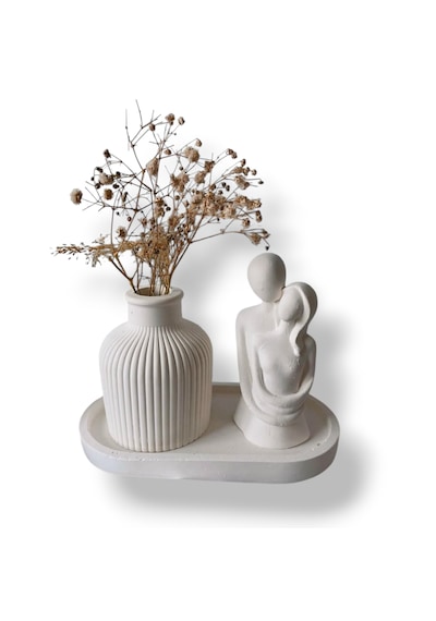 Modern Aşk Temalı Dekoratif Obje Seti Minimalist Vazo Ve Heykel Takımı Beyaz