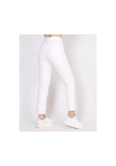 Woddi Beyaz Çnr Kadın Yüksek Bel Mom Jeans Likralı Esnek Kot Pantolon Yeni Hsn-1