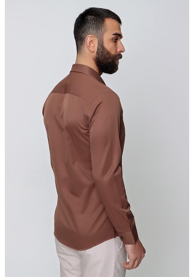 Efor Slim Fit Pamuk Saten Klasik Açık Kahve Gömlek Gk 604 Kahverengi