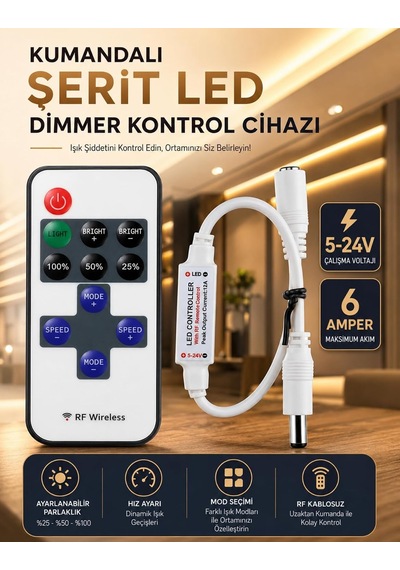 Unichrome Soketli Şerit Led Kontrol Cihazı Rf Kumandalı Dimmer