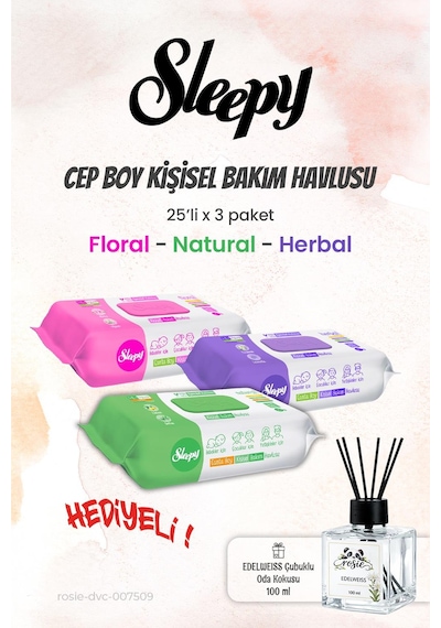 Sleepy Kişisel Temizlik Seti 25 Yaprak 3'lü ve Rosıe Koku Tekli
