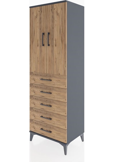 Hyperion Dolap 2 Raflı 5 Çekmeceli 2 Kapaklı 60x44x182 Antras... Antrasit