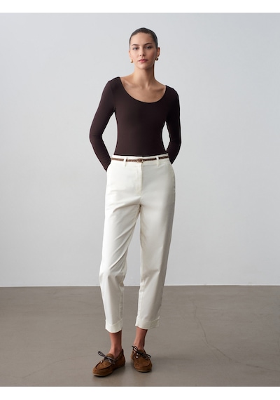 Dilvin 72664 Kemerli Chıno Pantolon-beyaz