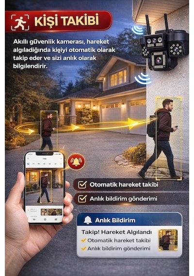 O-kam Ok202 Wifi 12mp 4 Lens Gece Görüş Sesli Lens Akıllı Güvenlik Kamerası