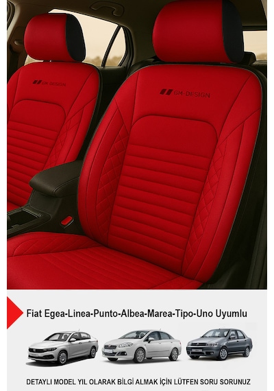 İstanbul Serisi Deri Oto Koltuk Kılıfı Fiat Egea-linea-punto-albea-marea-tipo-uno Uyumlu Kırmızı