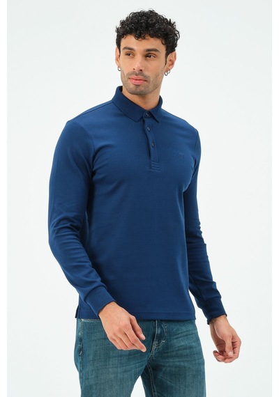 Uzun Kollu Regular Fit Erkek Polo Yaka T-shirt Marin