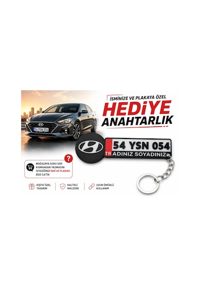 Hyundai Logolu Ve Plakalı Anahtarlık , Kişiye Özel - Hediyelik Hyundai Araç Plaka Anahtarlık - Plaka