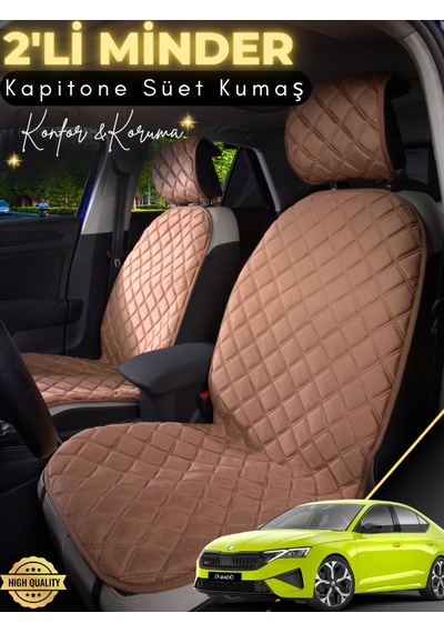 Skoda Octavia 4 Uyumlu 2'li Süet Oto Koltuk Minderi Terletmez Universal Oto Aksesuar A1 Kahverengi