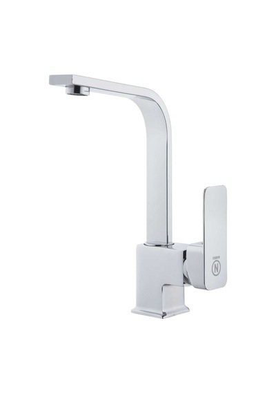 Rena Design Lavabo Bataryasi Krom Kare Banyo Lavabo Musluk Ağir Prinç Gövde Döner Boru Lüks Armatür Gümüş Gri