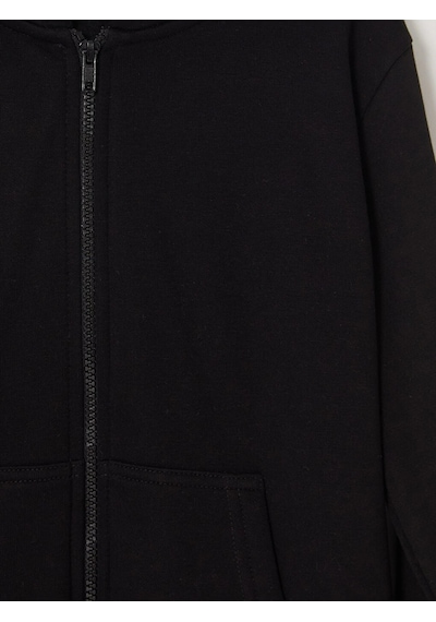 LC Waikiki Lcw Kids Siyah Kapüşonlu Erkek Çocuk Fermuarlı Sweatshirt New Blakız Çocuk