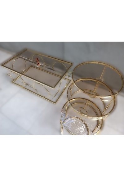 Orta ve zigon sehpa Halkalı takım Model Metal Dalga Ayak Gold ren