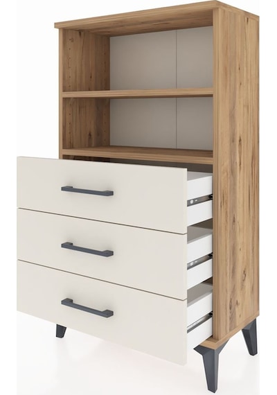 Arges Komodin 2 Raflı 3 Çekmeceli 60x30x106 Çam-aytaşı Atlas Çam