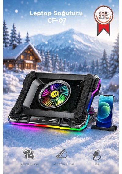 Laptop Soğutucu Ayarlanabilir Rgb Dizüstü Bilgisayar Soğutma Fanı Cf07 Siyah