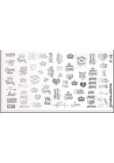 Gümüş Love ve Kalp desen Tırnak Dövme Tırnak sticker Nail Art F16