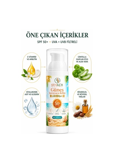 Güneş Kremi SPF 50+ 100 ml UVA UVB Filtreli Arbutin ve Hyaluronik Asitli Nemlendirici