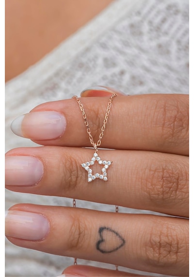 925 Ayar Gümüş Rose Minik Yıldız Model Kolye Rose Gold