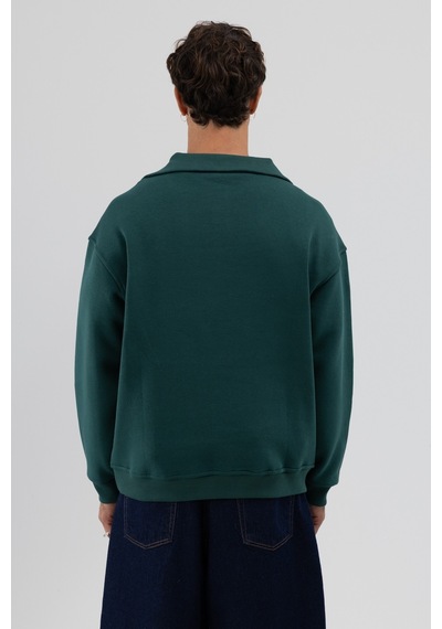 Vamos Basic Fermuarlı Dik Yaka Sweatshirt Nefti